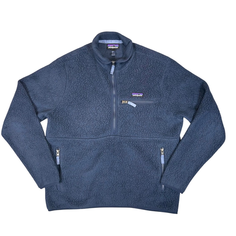 Patagonia Mens Large Navy Blue Quarter Zip Pile Fleece Pullover Jacket